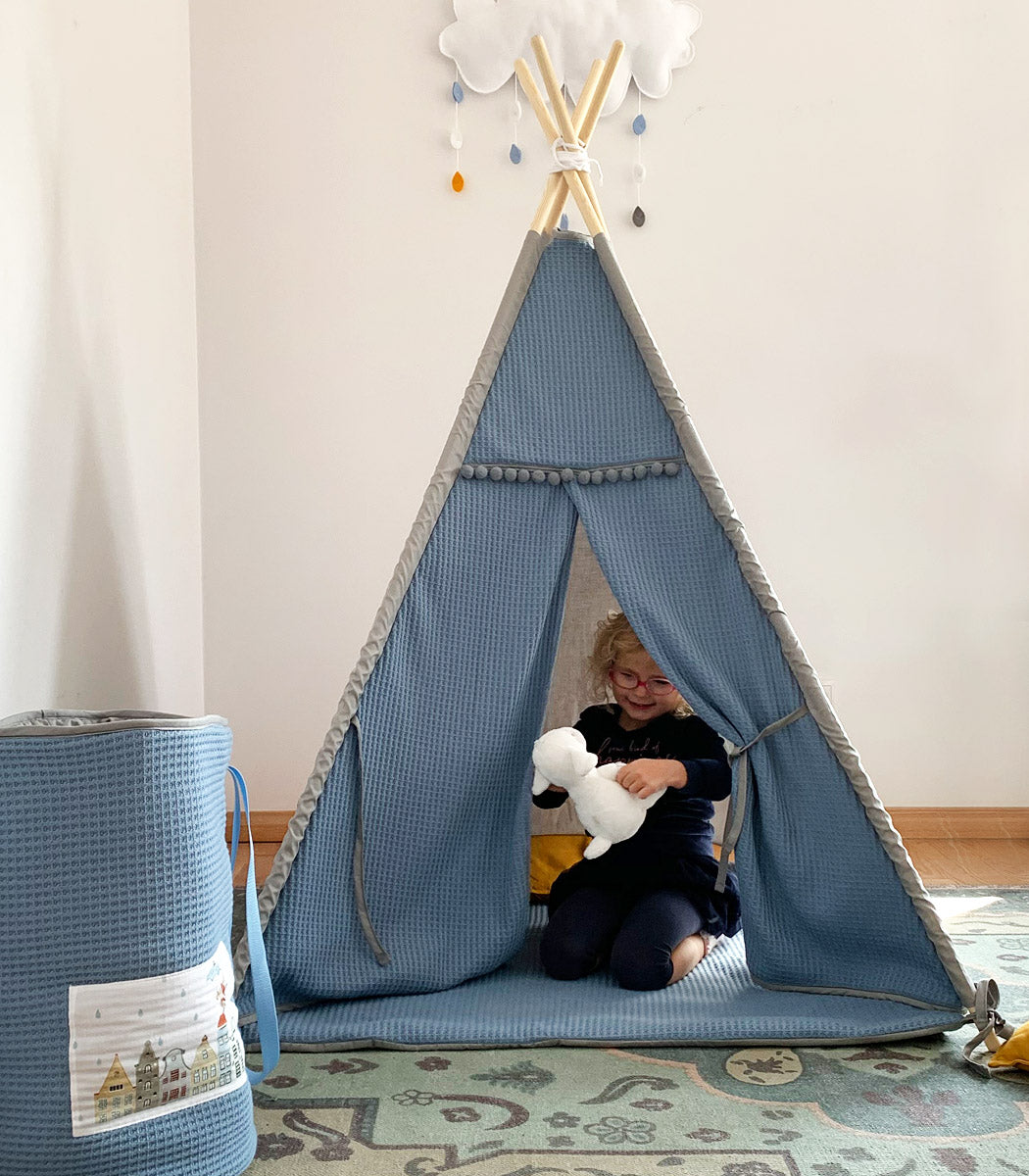 Waffle Teepee with Mat, Blue