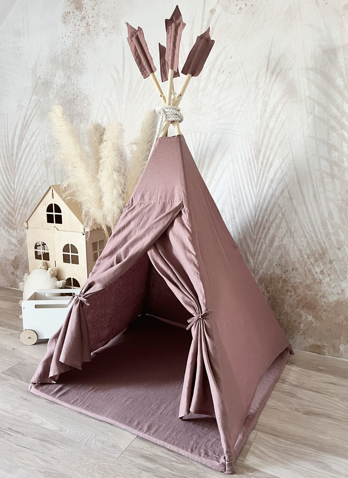 Luxe Linen Teepee Tent, Rose Pink