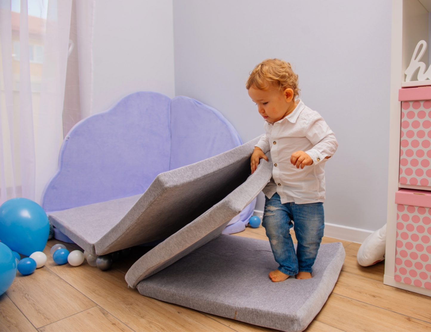 Square Foldable Padded Playmat, Velvet Light Grey | 120cm