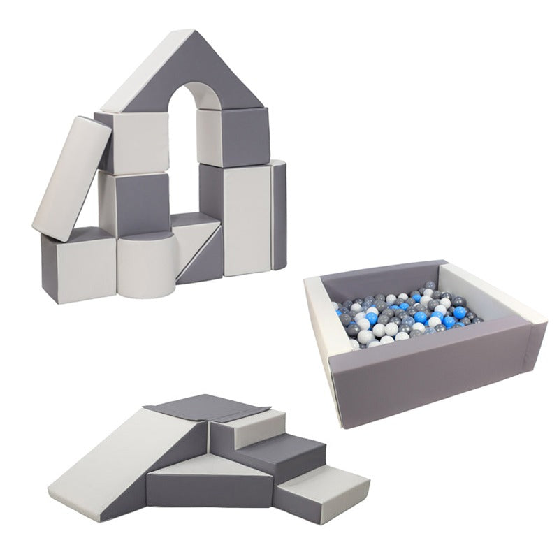 The Mega Soft Play Square Ball Pit BUNDLE - Grey & White