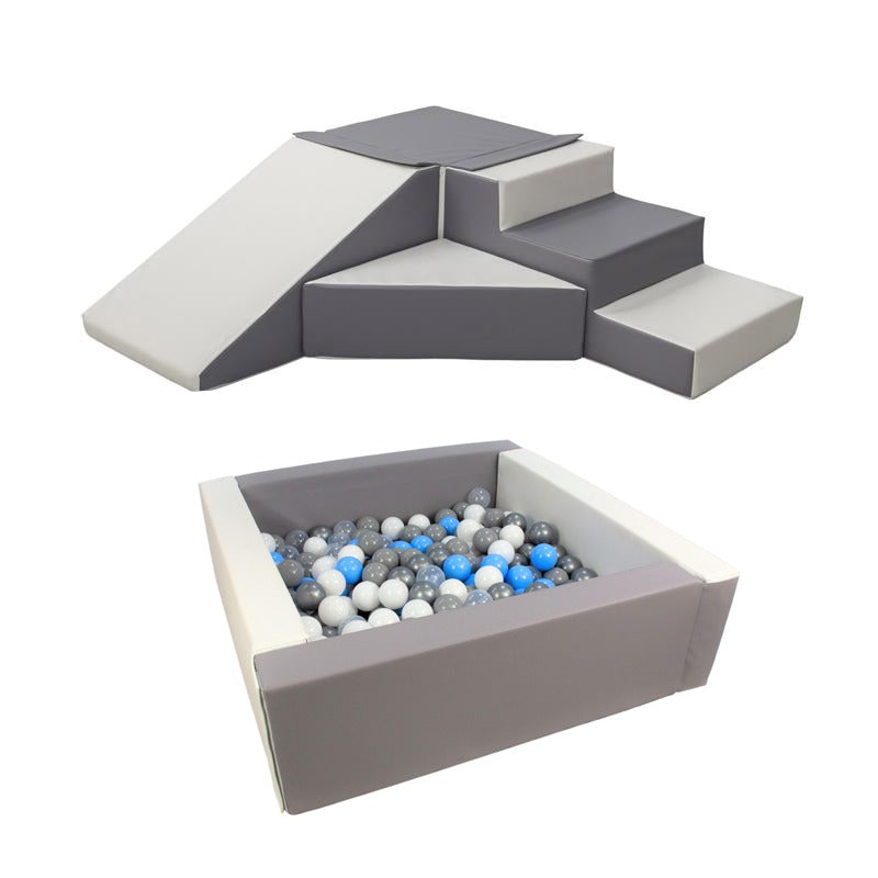 Slide & Step + Soft Play Square Ball Pit BUNDLE - Grey & White