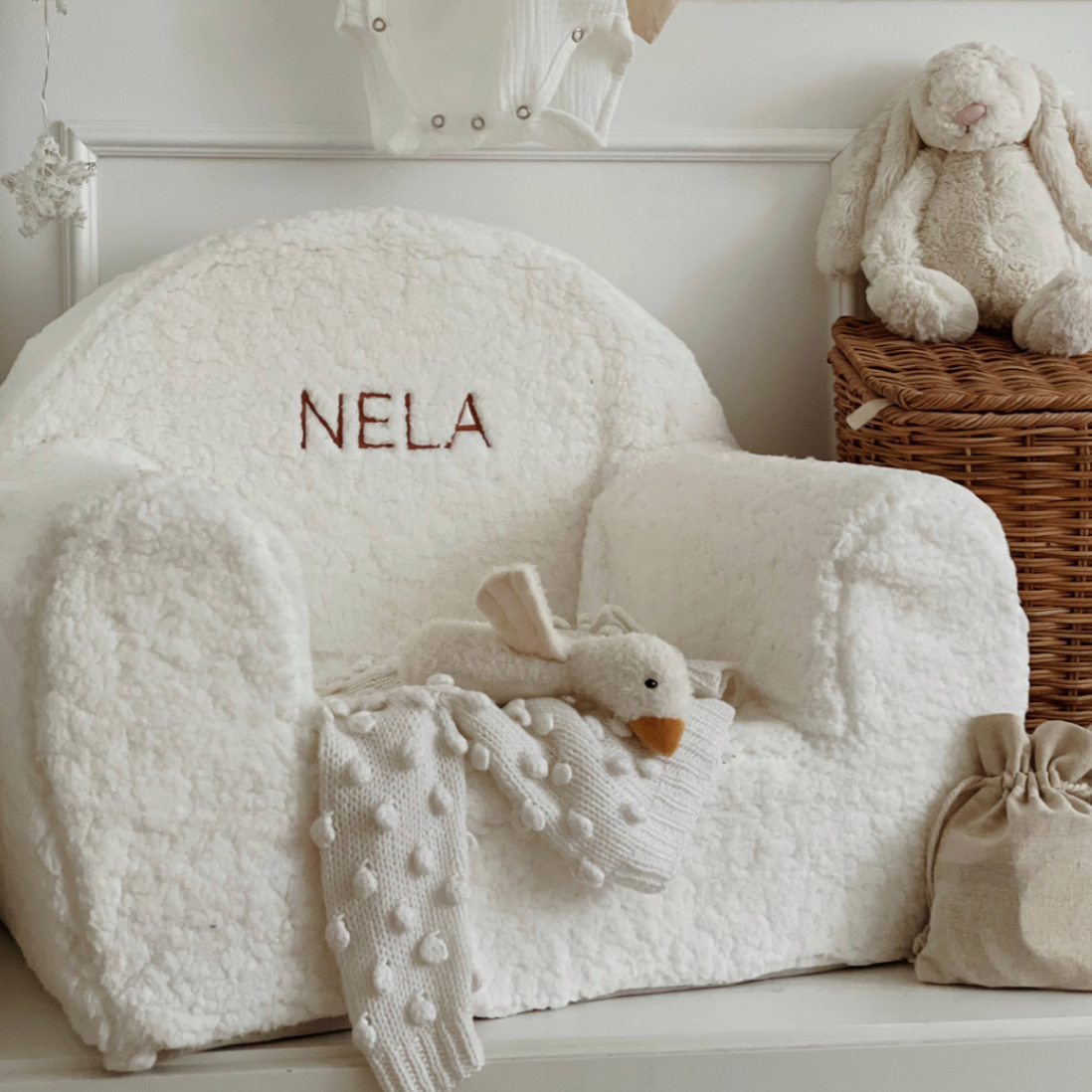Boucl Toddler Armchair Ecru Personalise The Cosy Nursery