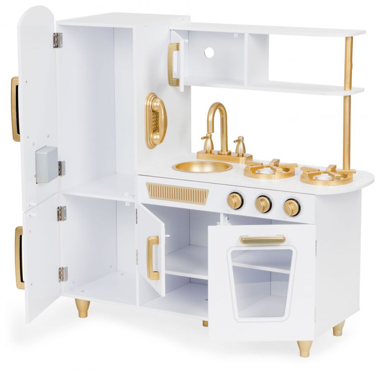 Maxi Wooden Play Kitchen, White & Gold
