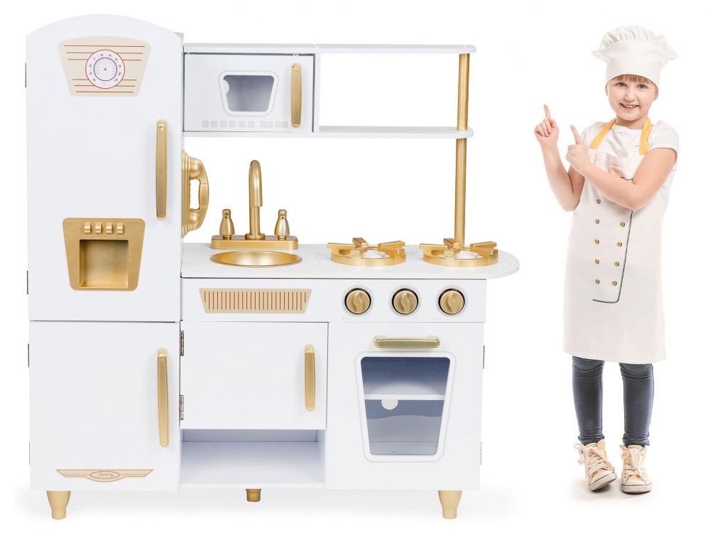 Maxi Wooden Play Kitchen, White & Gold