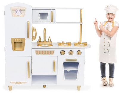 Maxi Wooden Play Kitchen, White & Gold