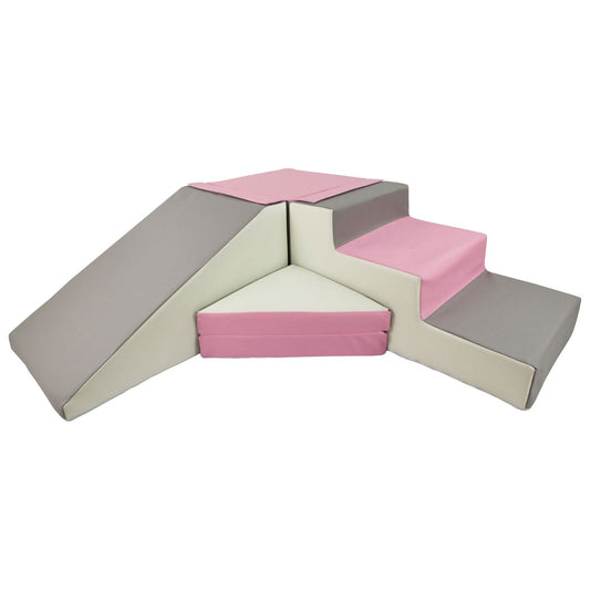 Slide and Step Soft Play Set Pink, Grey & White