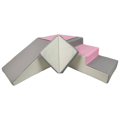 Slide and Step Soft Play Set Pink, Grey & White