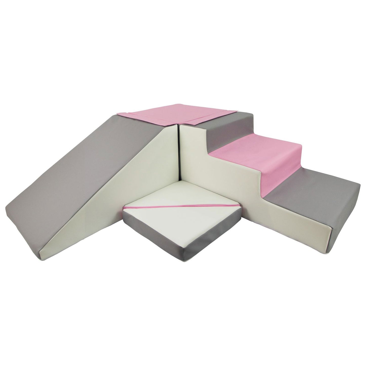 Slide and Step Soft Play Set Pink, Grey & White