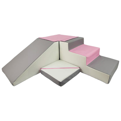 Slide and Step Soft Play Set Pink, Grey & White