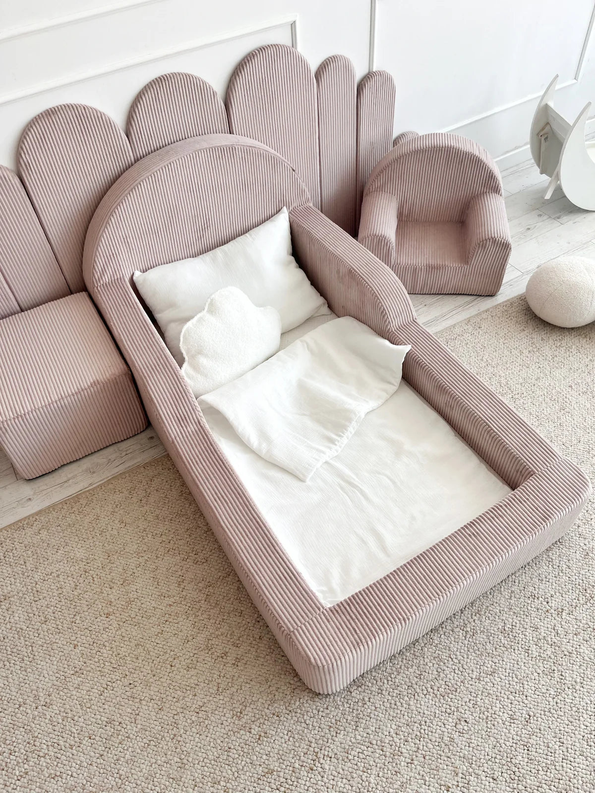 Pink Corduroy, Luxury Children's Bed | Upholstered Montessori Toddler Bed