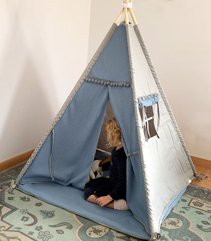Waffle Teepee with Mat, Blue