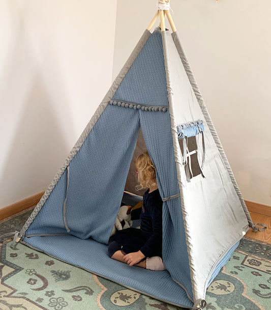 Waffle Teepee with Mat, Blue