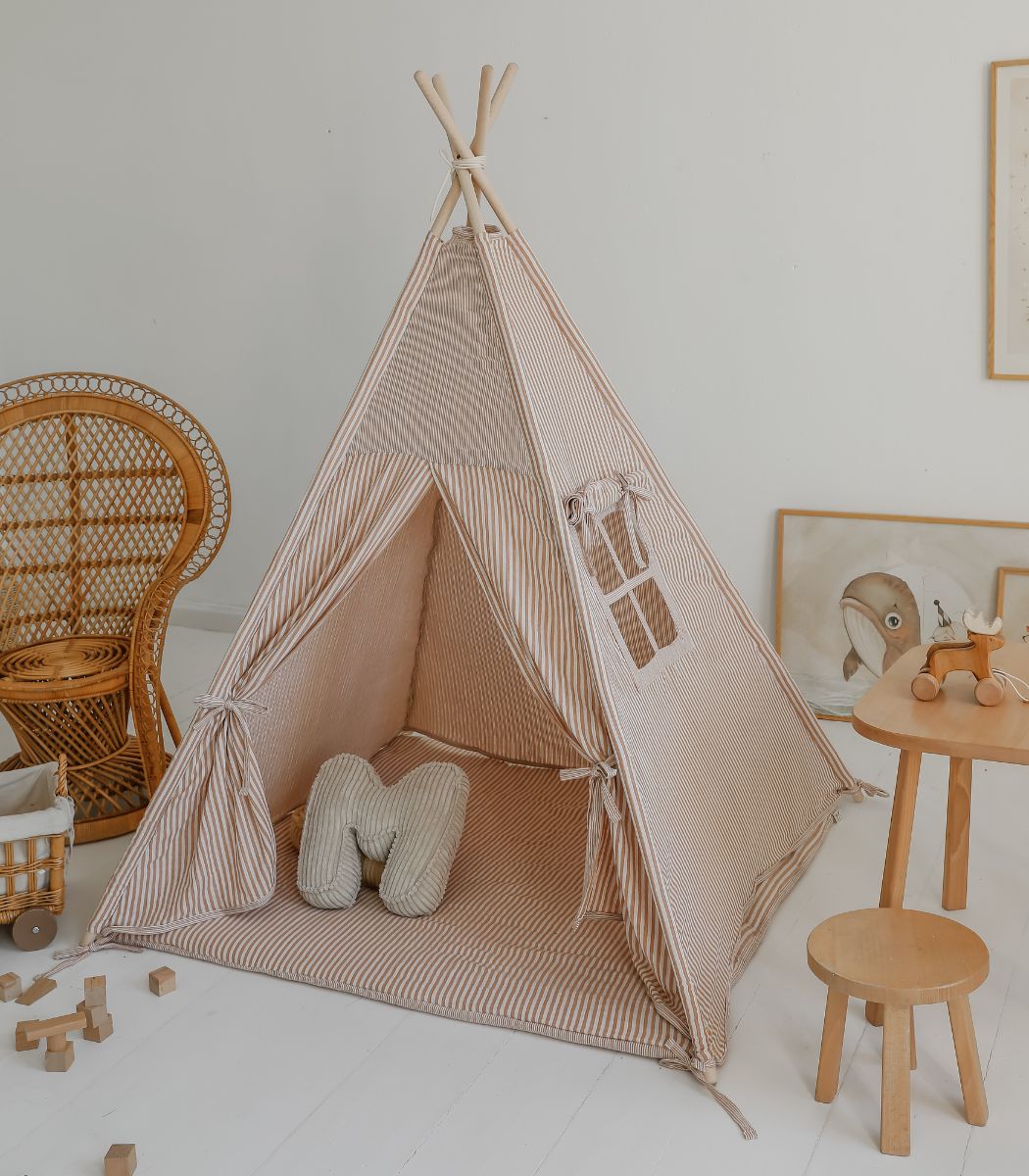 Stripe Teepee with Mat, Beige