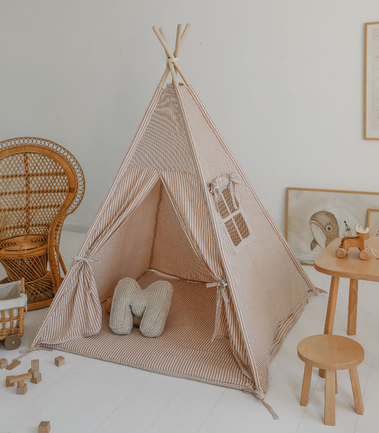 Stripe Teepee with Mat, Beige