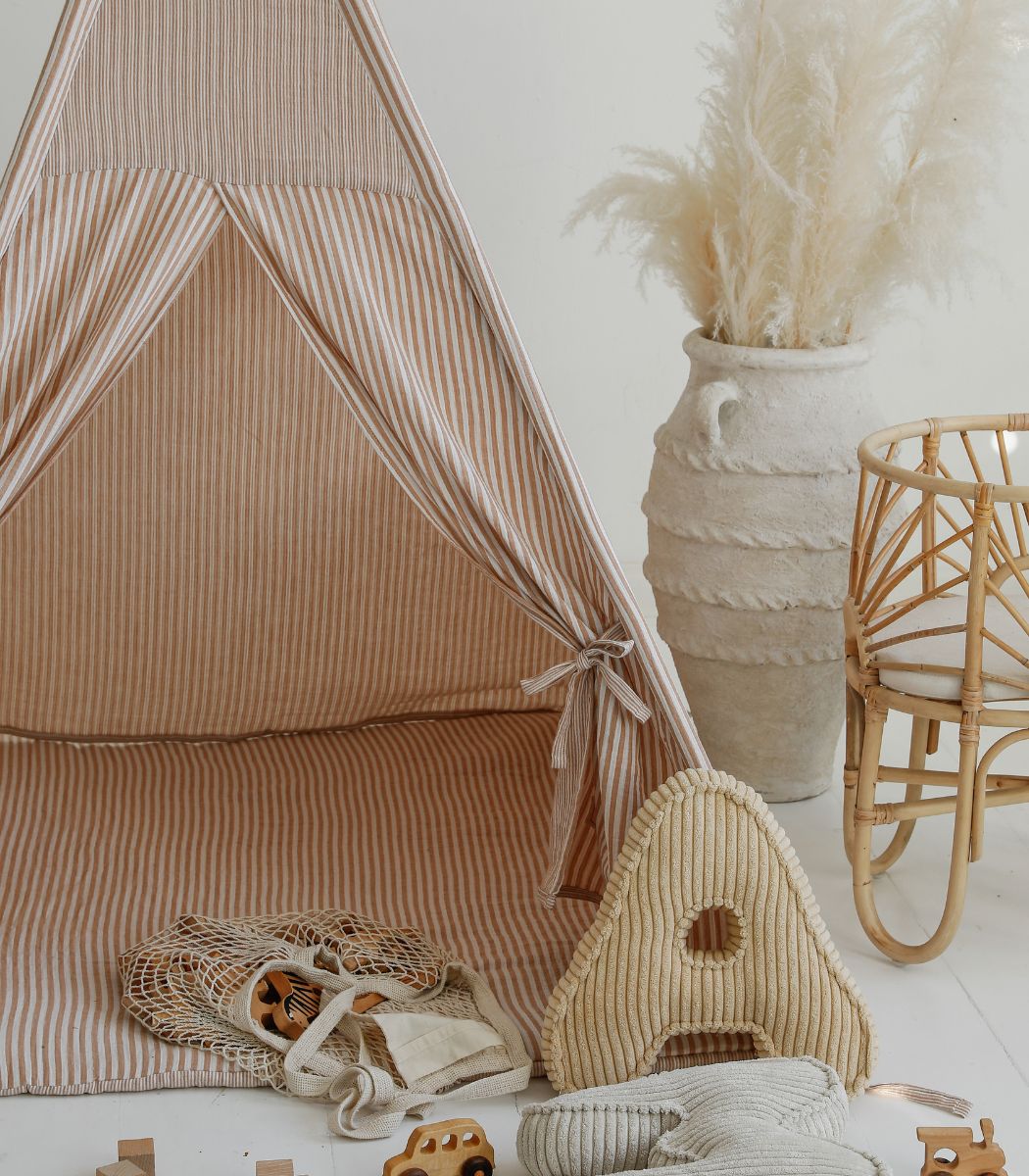 Stripe Teepee with Mat, Beige