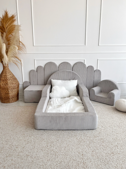 Grey Corduroy, Luxury Children's Bed | Upholstered Montessori Toddler Bed