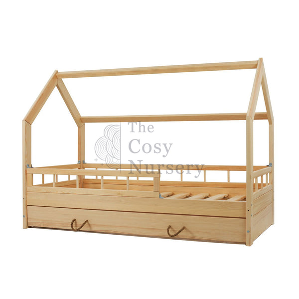 Wooden House Bed (with Drawers & Sides), Toddler