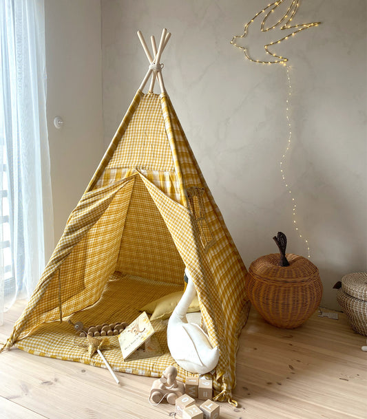 Gingham Teepee with Mat, Yellow