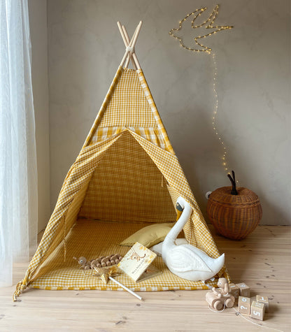 Gingham Teepee with Mat, Yellow