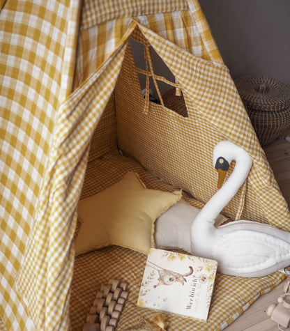 Gingham Teepee with Mat, Yellow
