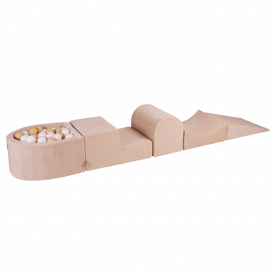 Modular Play System with Mini Ball Pit & Balls, Velvet Light Beige