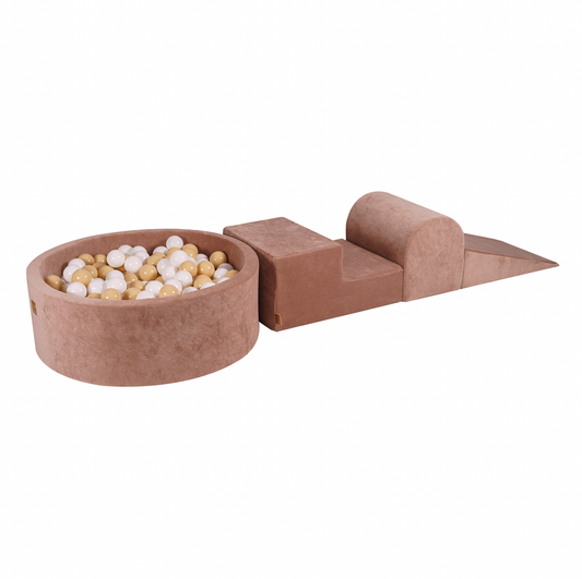 Modular Play System with Maxi Ball Pit & Balls, Velvet Beige Brown