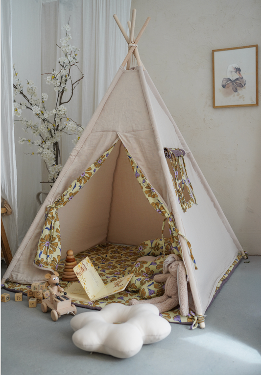 Floral Teepee with Mat, Cream