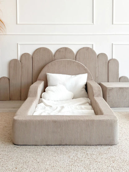 Beige Corduroy, Luxury Children's Bed | Upholstered Montessori Toddler Bed (Optional Bamboo Mattress)