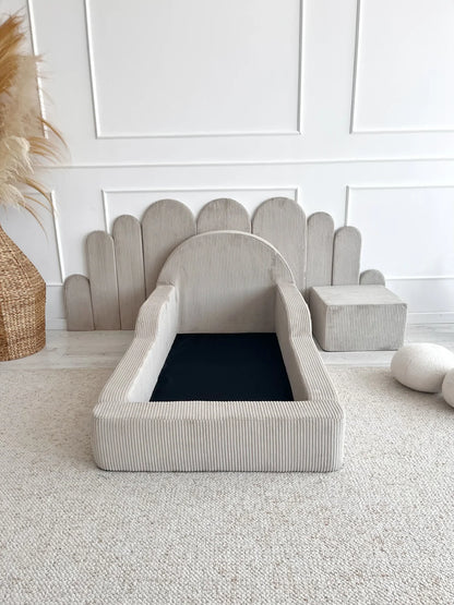 Beige Corduroy, Luxury Children's Bed | Upholstered Montessori Toddler Bed (Optional Bamboo Mattress)