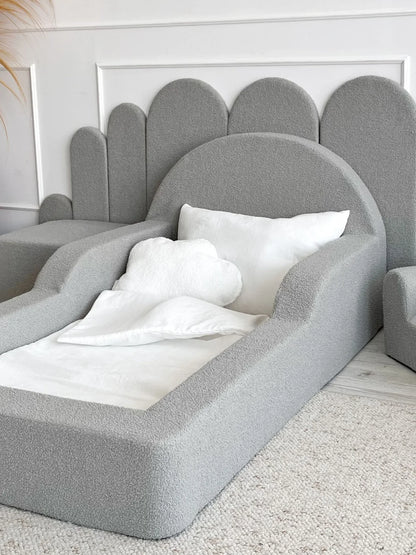 Grey Boucle, Luxury Children's Bed | Upholstered Montessori Toddler Bed
