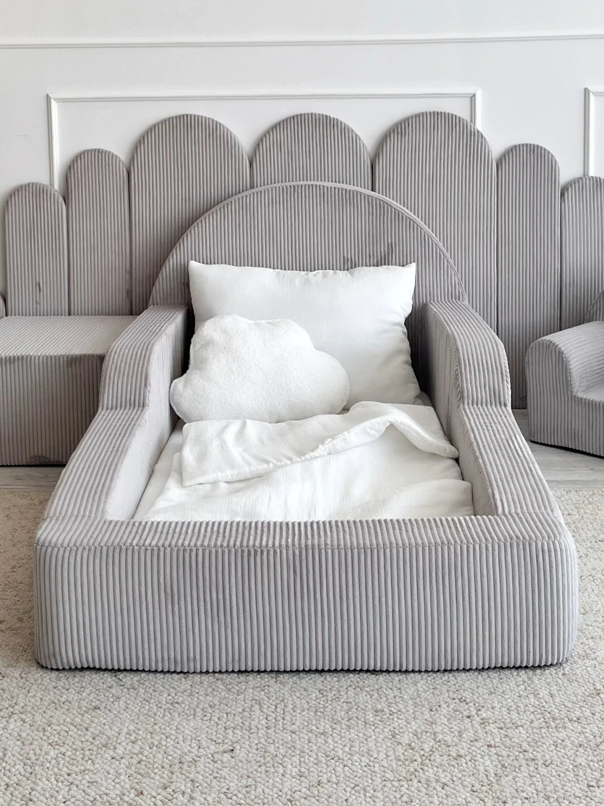 Grey Corduroy, Luxury Children's Bed | Upholstered Montessori Toddler Bed