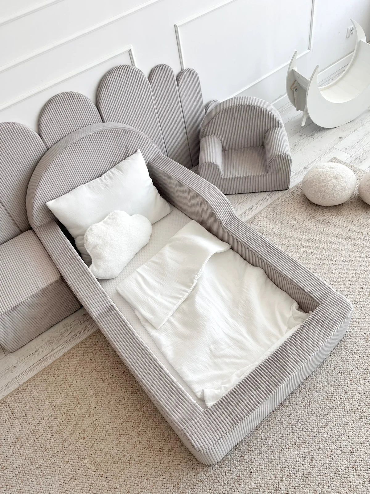 Grey Corduroy, Luxury Children's Bed | Upholstered Montessori Toddler Bed