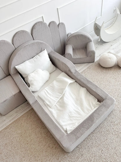 Grey Corduroy, Luxury Children's Bed | Upholstered Montessori Toddler Bed