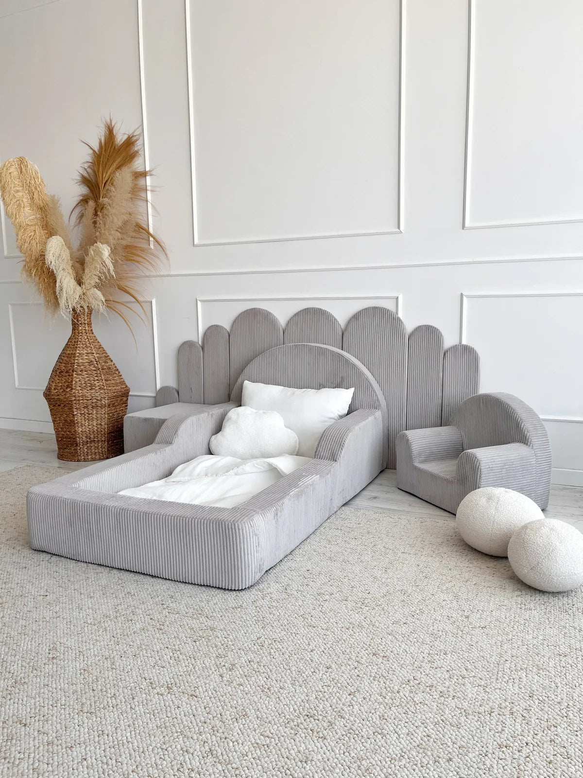 Grey Corduroy, Luxury Children's Bed | Upholstered Montessori Toddler Bed