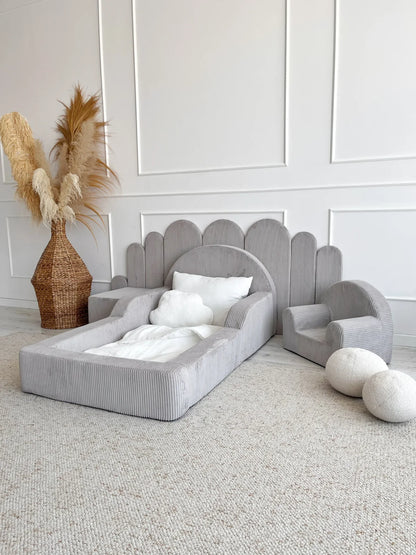 Grey Corduroy, Luxury Children's Bed | Upholstered Montessori Toddler Bed