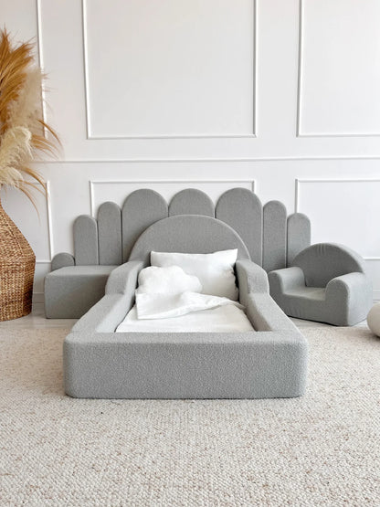 Grey Boucle, Luxury Children's Bed | Upholstered Montessori Toddler Bed