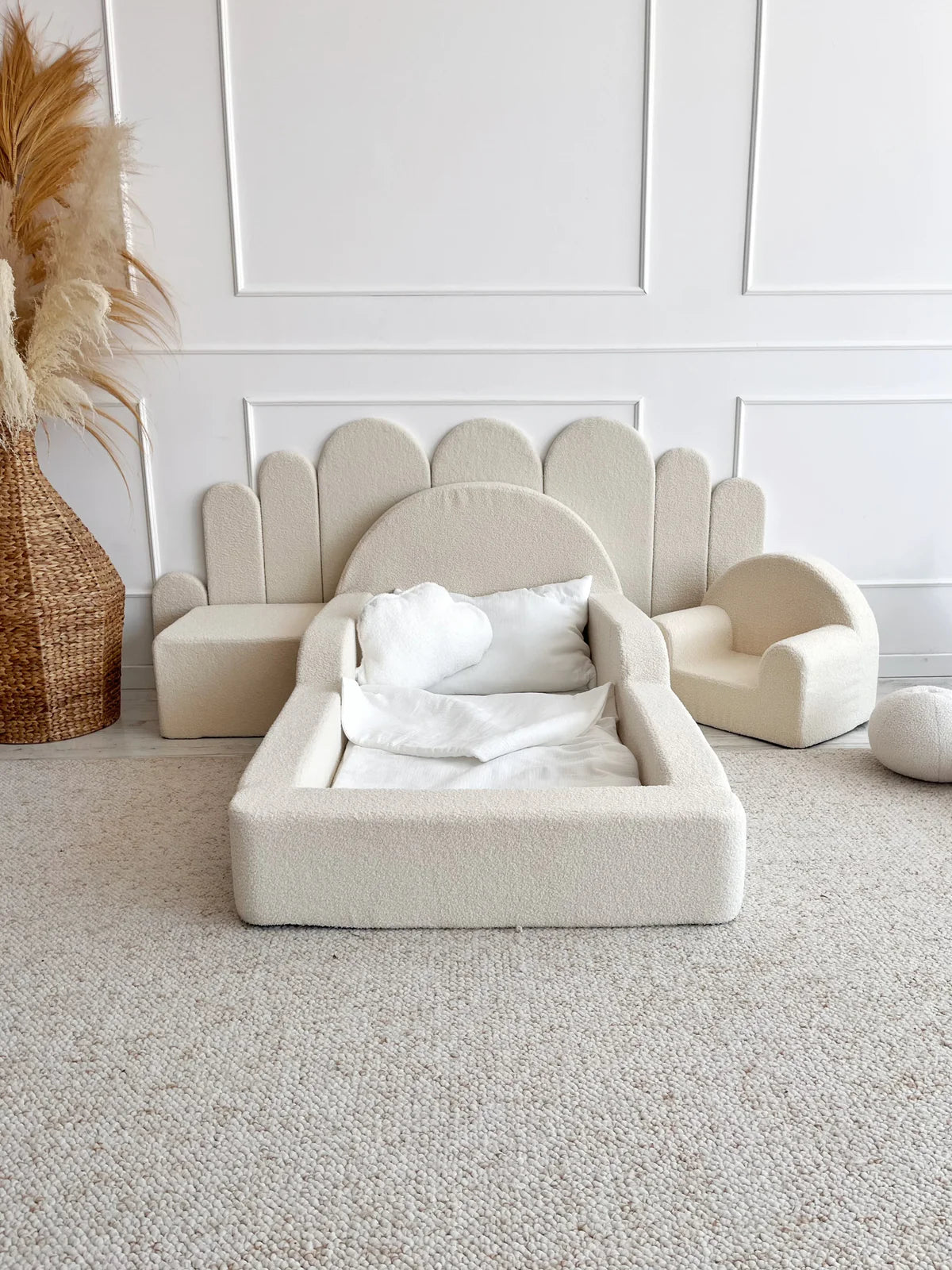 Cream Boucle, Luxury Children's Bed | Upholstered Montessori Toddler Bed