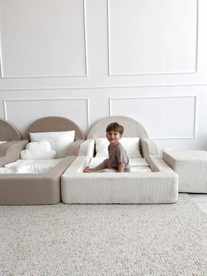 Grey Boucle, Luxury Children's Bed | Upholstered Montessori Toddler Bed