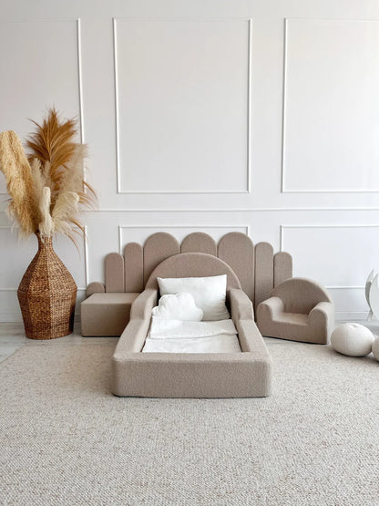 Beige Boucle, Luxury Children's Bed | Upholstered Montessori Toddler Bed
