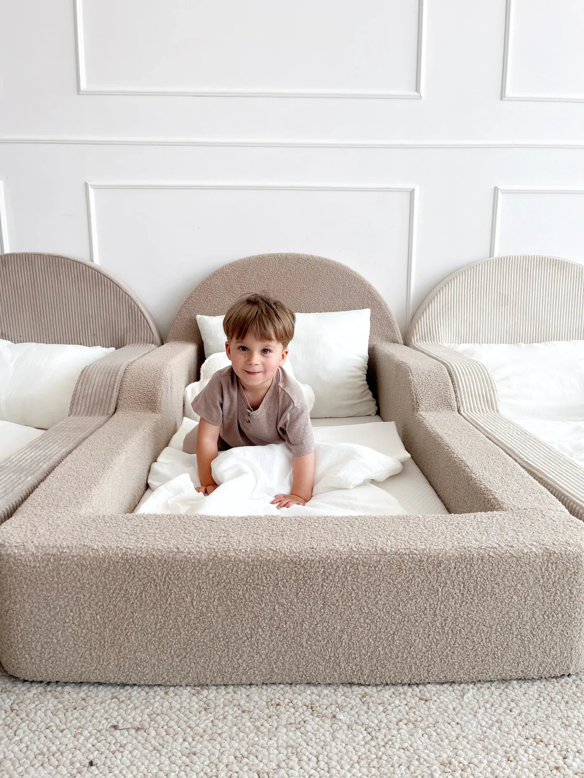 Beige Boucle, Luxury Children's Bed | Upholstered Montessori Toddler Bed