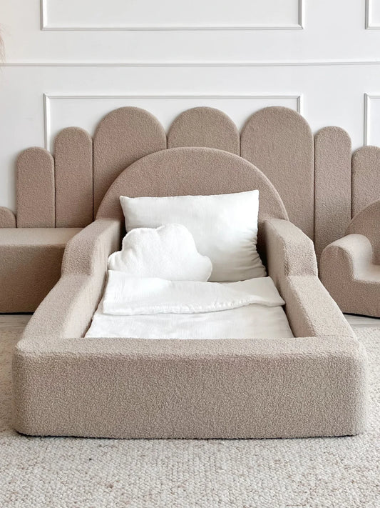 Beige Boucle, Luxury Children's Bed | Upholstered Montessori Toddler Bed
