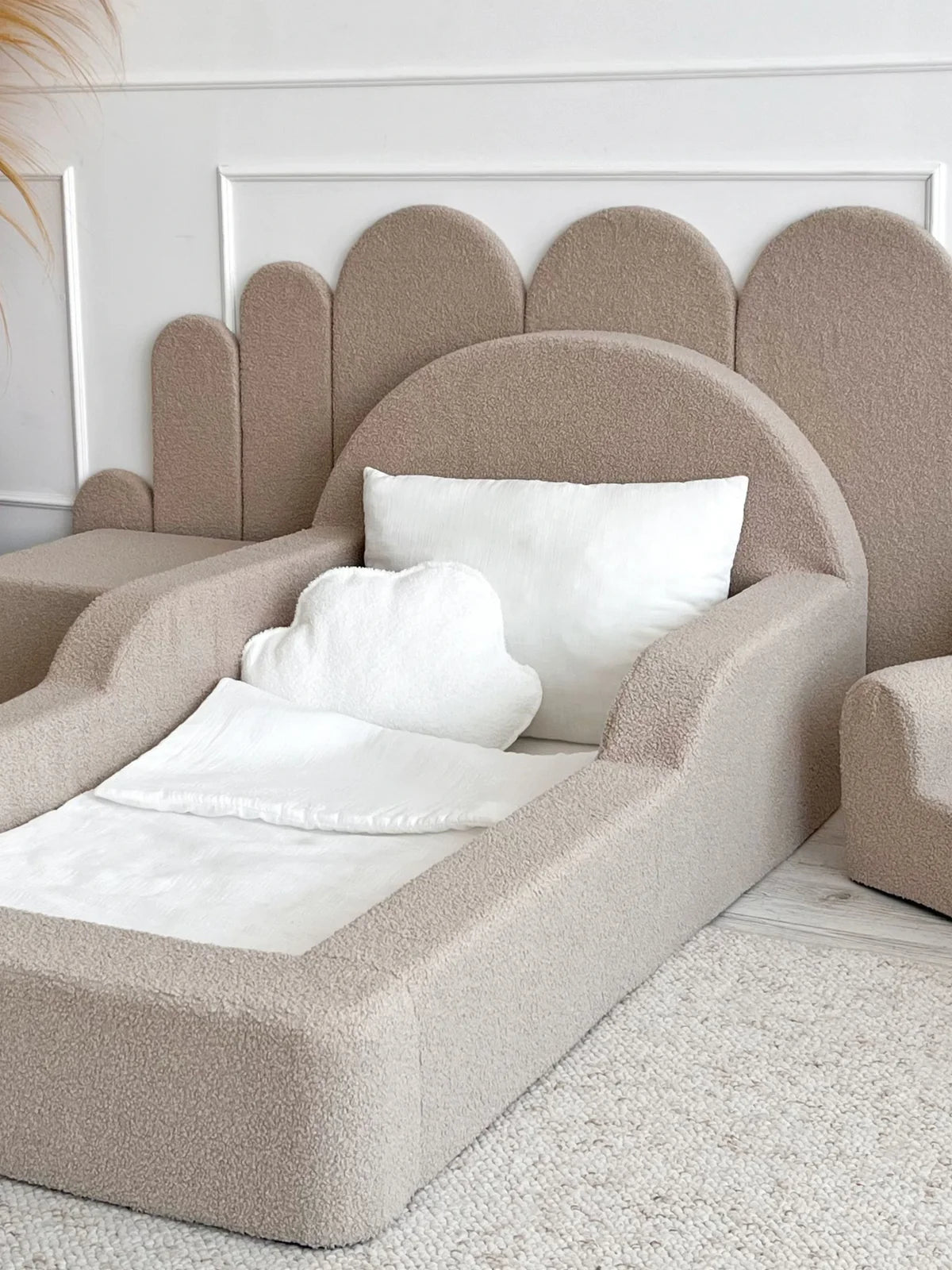 Beige Boucle, Luxury Children's Bed | Upholstered Montessori Toddler Bed