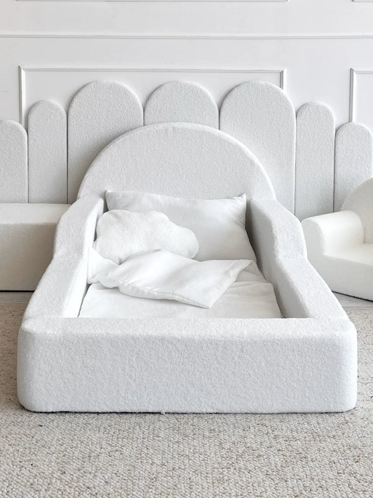 White Boucle, Luxury Children's Bed | Upholstered Montessori Toddler Bed