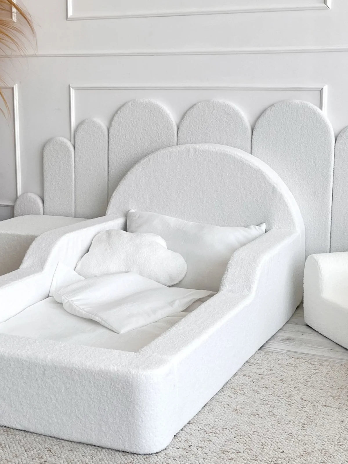 White Boucle, Luxury Children's Bed | Upholstered Montessori Toddler Bed