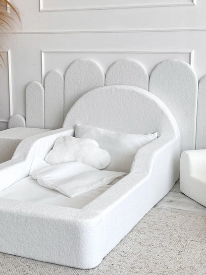 White Boucle, Luxury Children's Bed | Upholstered Montessori Toddler Bed
