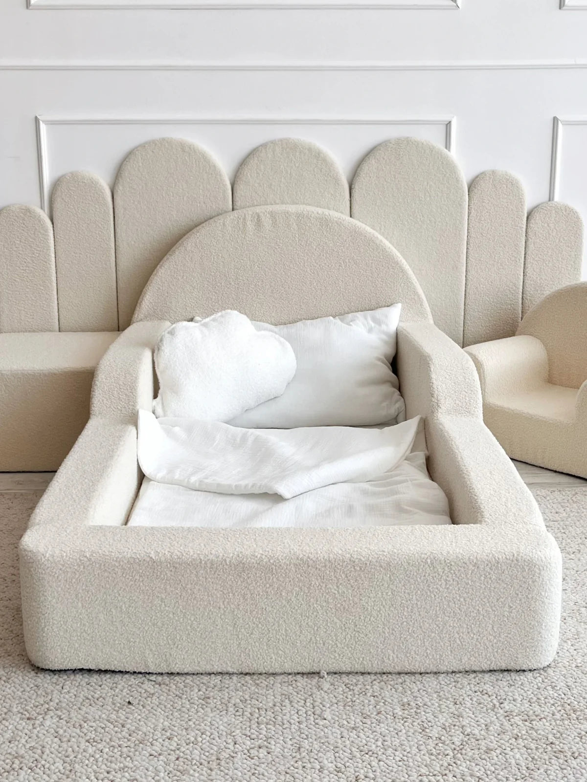 Cream Boucle, Luxury Children's Bed | Upholstered Montessori Toddler Bed