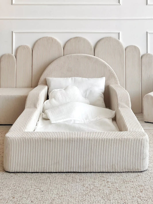 Cream Corduroy, Luxury Children's Bed | Upholstered Montessori Toddler Bed