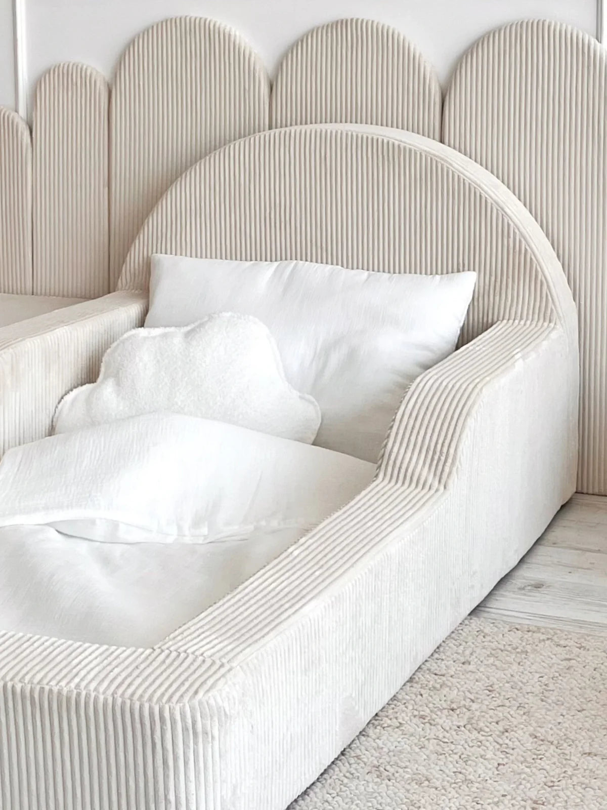 Cream Corduroy, Luxury Children's Bed | Upholstered Montessori Toddler Bed