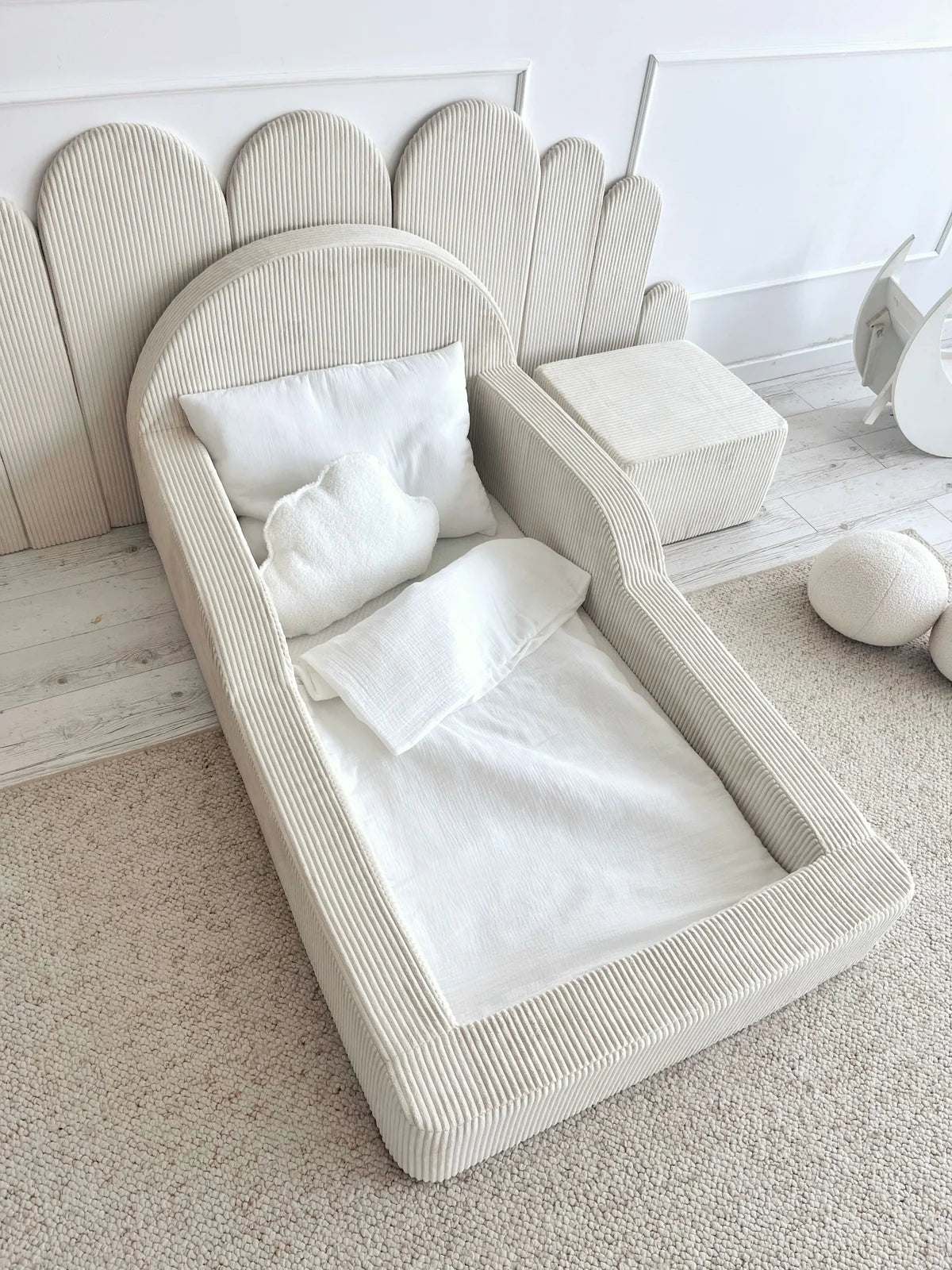 Cream Corduroy, Luxury Children's Bed | Upholstered Montessori Toddler Bed