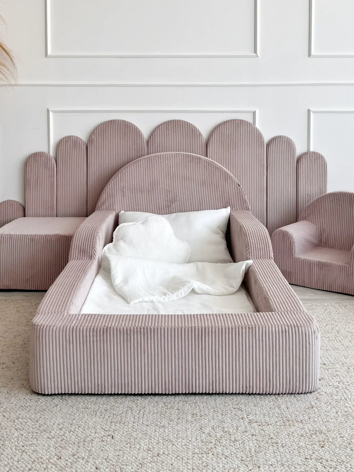 Pink Corduroy, Luxury Children's Bed | Upholstered Montessori Toddler Bed